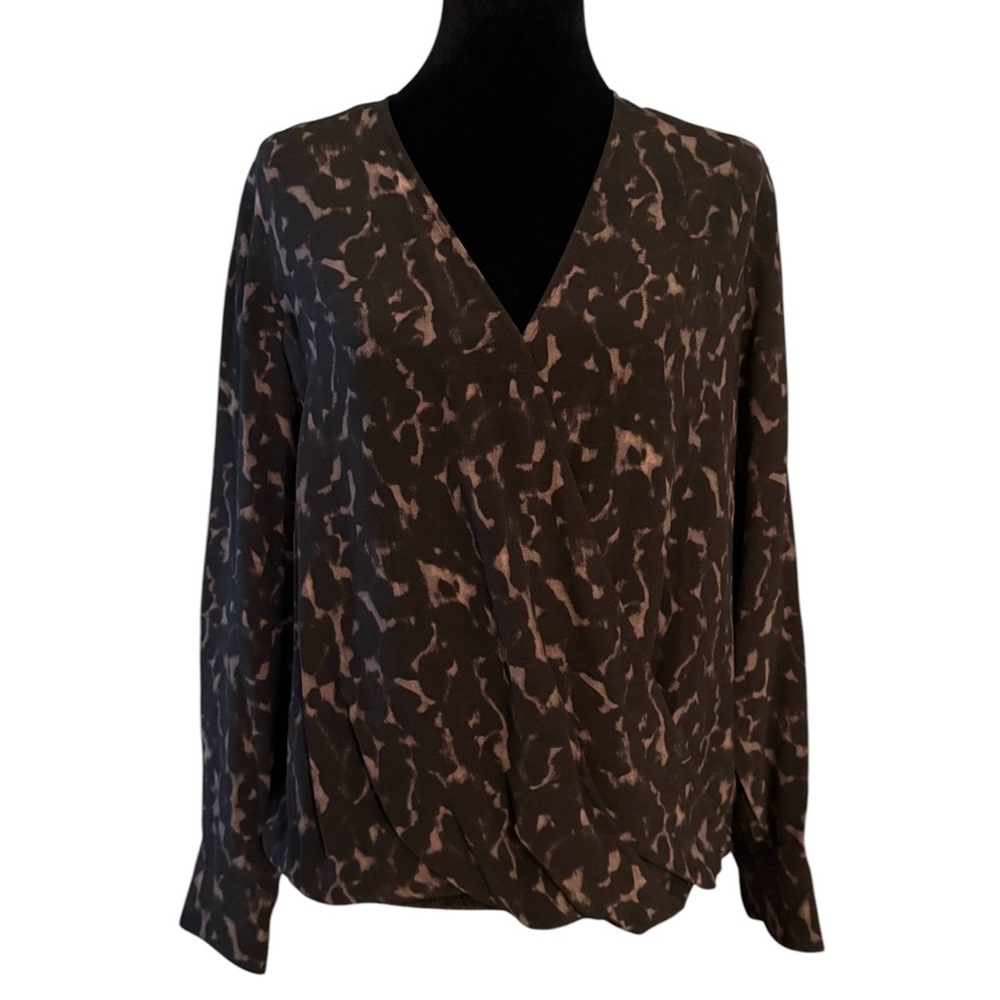 Rails Blouse Size M Hillary Diffused Cheetah Black/Tan Long Sleeve Wrap  NWT